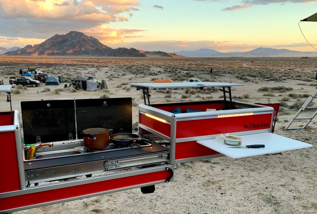 PullKitchen is the ultimate overland truck kitchen. Camp anywhere with ease with PullKitchen, a sleek, slide-out camp kitchen designed to set-up in seconds.